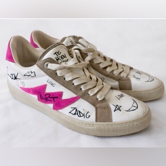 Zadig & Voltaire Shoes - Zadig & Voltaire Sneakers White/Pink Lightning – Size 8